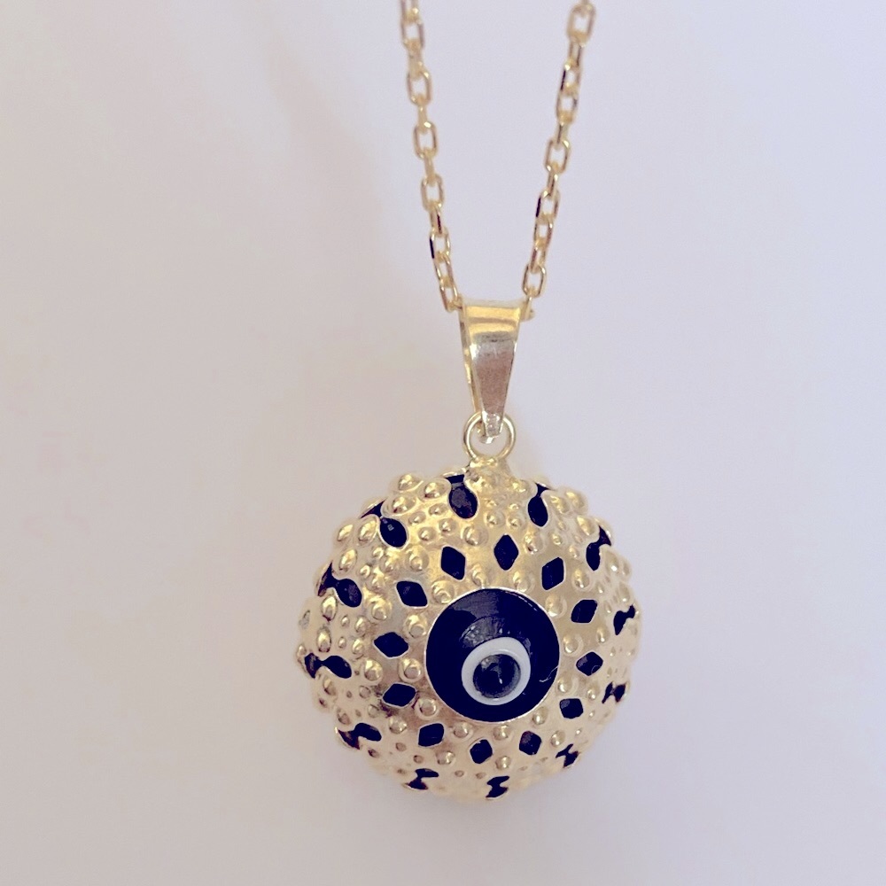 🧿925 Silver necklace glass blue evileye bead yellow gold plated - Picture 4 of 6